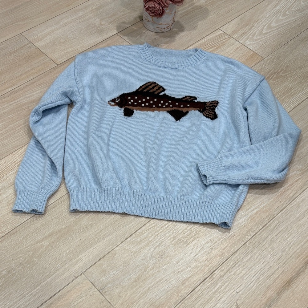 Light Blue Sweater with Fish Design